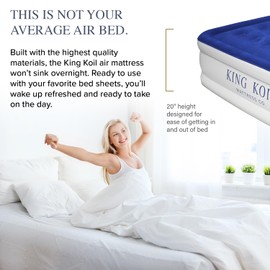King Koil Luxury Full-Size Air Mattress with Built-In High-Speed Pump & Built-In Pillow Top, 20" Inflatable Double High Airbed for Home, Camping & Guest Comfort, Waterproof & Portable, 1-Year Warranty