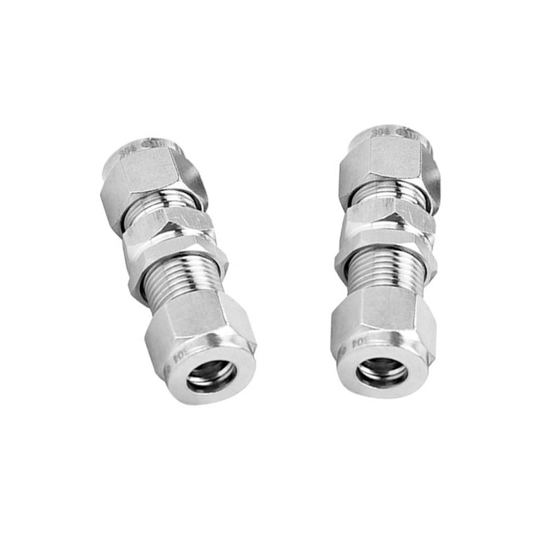 Pysrych 304 Stainless Steel Compression Tube Fitting, Bulkhead Union, 1/8"