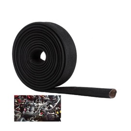 WISAUTO High Temp Black Auto Heat Sleeve Fiberglass Adjustable Heat Shield Black Color (5FT X 6MM(1/4''))