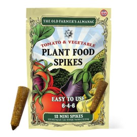The Old Farmer's Almanac Tomato & Vegetable Plant Food Mini Spikes - NPK 6-4-6 for Continuous Feeding and Bountiful Harvests (12 Mini Plant Food Spikes)