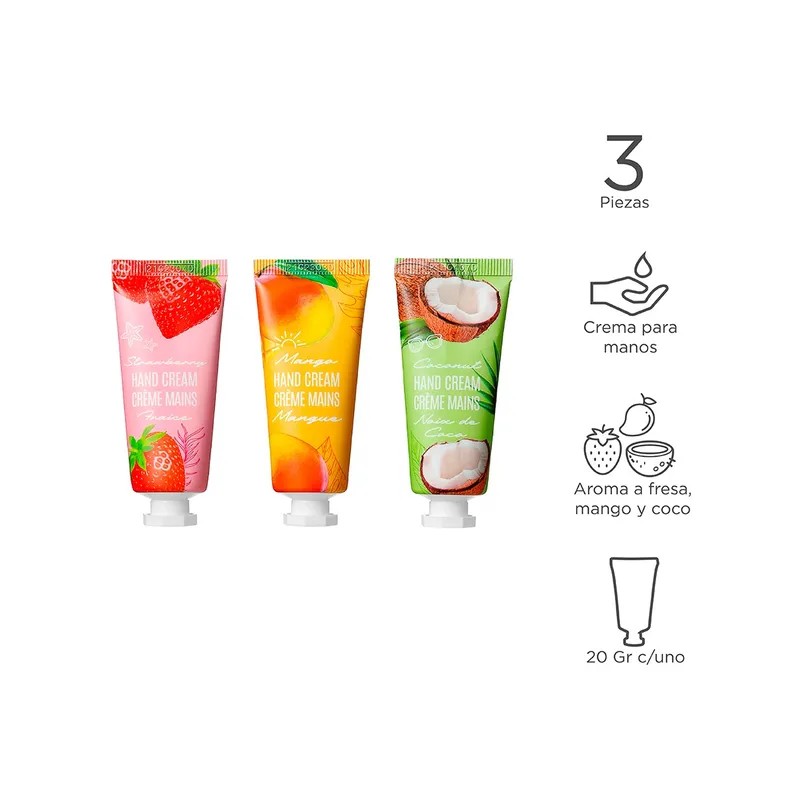 Miniso Set De Cremas Para Manos 20 Gr Mango, Coco,