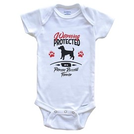 Warning Protected by A Parson Russell Terrier Funny Dog Baby Bodysuit, 6-9 Months White