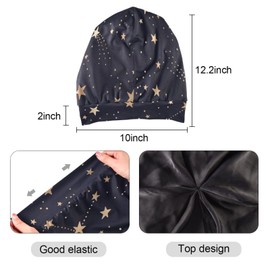 Satin Bonnet Hair Wrap for Sleeping Lined Sleep Bonnet Hair Cap Sleep Cap for Curly Hair Women Men Gold Stars