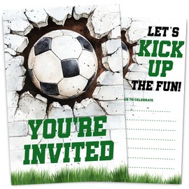 VIVORA Soccer Birthday Invitation Card for Boys Girls, Football Sports Birthday Party Invites, 30 Cards & 30 Envelopes, 4x6 Inches, Double-Sided