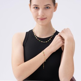 JEM Renaissance Choker Necklace Bracelet Jewelry Set Gold 18k Copper-plated Multi-Colored Oil Drop Floral Stones for Women