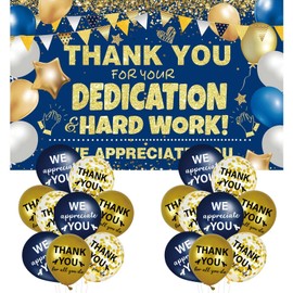 We Appreciate You Decorations Navy Blue Gold Appreciate You Banner with 18pcs Balloons Thank You Backdrop for Employee Staff Teacher Doctors Nurse Poaster Volunteer Appreciation Week Party Decor