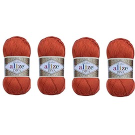 Hand Knitting Yarn 100% Microfiber Acrylic Yarn Alize Diva Silk Effect Thread Crochet Art Lace Craft Lot of 4 skeins 400gr 1532yds (36)