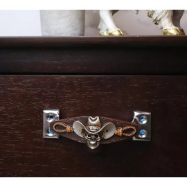 Ebros Gift Set of 2 Country Western Cowboy Skull With Gallow Ropes Drawer Handle Bar Pulls