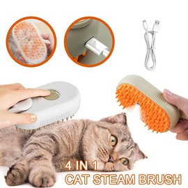4 IN 1 Steam Pet Brush for Cats & Dogs, 84 Massage Teeth Spa-Level Electric Grooming Tool with Static-Free Shedding & Steam Cleaning, 150min Rechargeable Deshedder (Khaki)