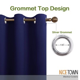 NICETOWN Blackout Draperies Curtains, All Season Thermal Insulated Solid Grommet Top Blackout Curtains/Drapes for Kid's Room (Navy Blue, 1 Pair, 34 x 45 inches)