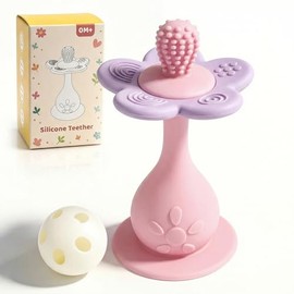 Mordedores de flores de silicona para bebés de 0 a 24 meses, extremo en forma de pezón para necesidades de succión, cabezal de mordedor de cepillo de dientes de 360° para encías doloridas, base de