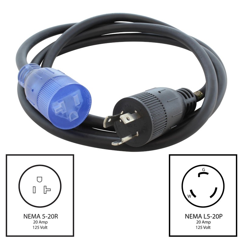 AC WORKS® 8ft 20A 125V NEMA L5-20P to NEMA 5-20R