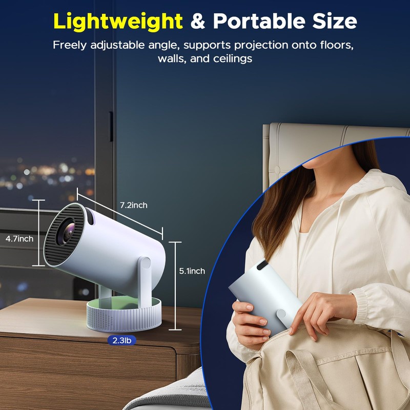 Mini Projector with WiFi and Bluetooth, Built-in Rechargeable Battery Support