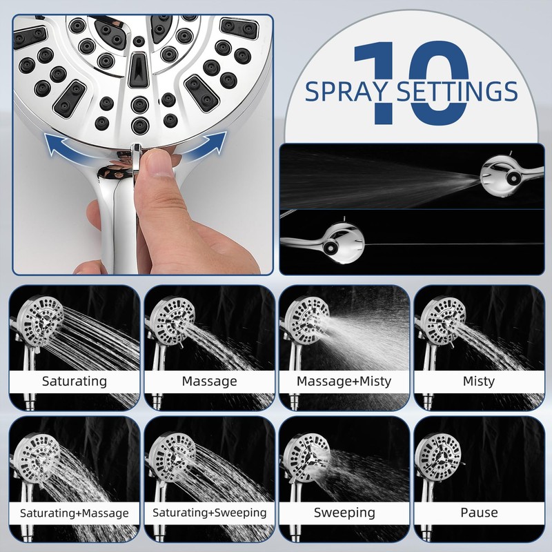 Sagetta Magnetic Handheld Shower Head with Filter, 10 Spray Modes,