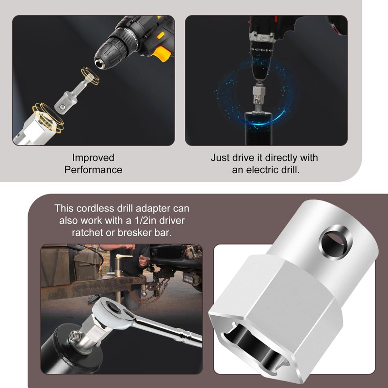 Arwrilt Trailer Jack Drill Adapter, Stainless Steel Top Wind Trailer