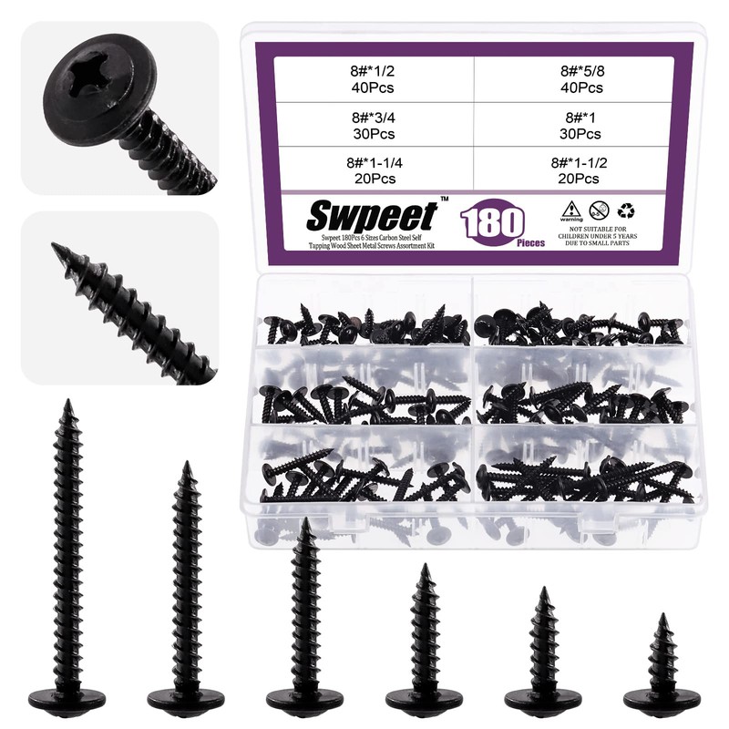 Swpeet - Juego de Tornillos de Madera con Cabeza de
