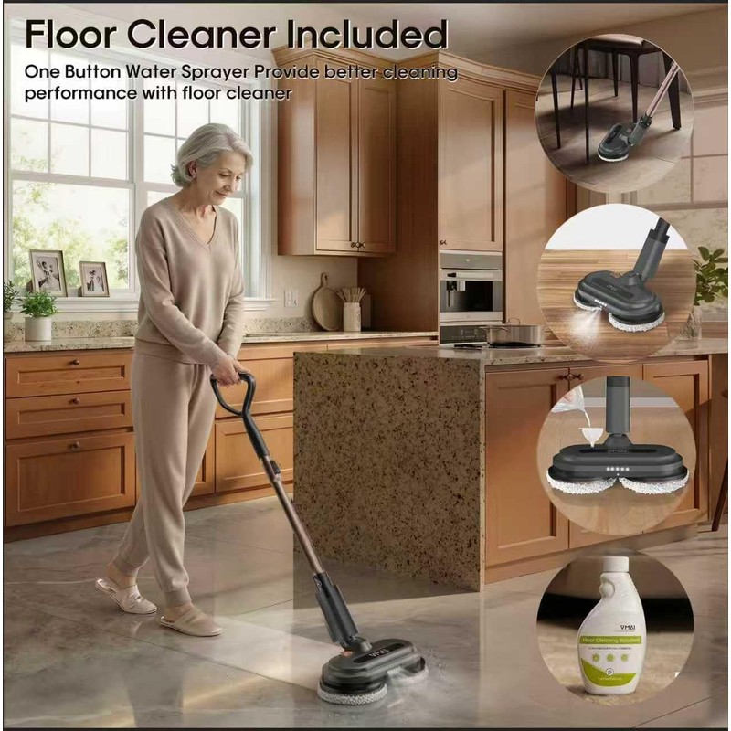 Cordless Electric Mop, Electric Floor Cleaner with Water Sprayer &