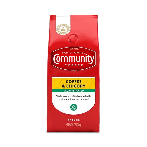 Community Coffee Coffee and Chicory Medium-Dark Roast Decaf Ground Coffee, 12 Ounce Bag