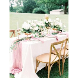 Seveups 8Pack Light Pink Cheesecloth Table Runners 120Inch Cheese Cloth Pink Table Runner Gauze Table Runner Rustic Sheer Runner for Wedding Baby Shower Birthday Party Table Decor