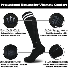 Black Soccer Socks Youth Boys 8-12 Kids Soccer Socks 6-8 Years Old Kids Baseball Sock Youth Boys Black Softball Sock