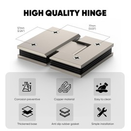 AatrixQuayn 180 Degree Glass Shower Door Hinges Heavy Duty Solid Brass Glass Shower Door Hinges for 5/16"(8mm) - 1/2"(12mm) Thickness Tempered Glass (Brushed, 1 Pack, 180 Degree)