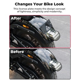 KEMIMOTO Motorcycle Curved Laydown License Plate Bracket for 3 Hole Mount Motorcycle Models with Rubber Gasket License Plate Frame Holder Mount for Softail Dyna Cruiser Low Rider and More