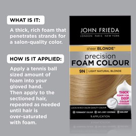 John Frieda John Frieda Precision Foam Colour, Light Natural Blonde 9N, Full-Coverage Hair Color Kit, Anti-Fade Gray Coverage, Deep Color Saturation Hair Dye, 1 Application