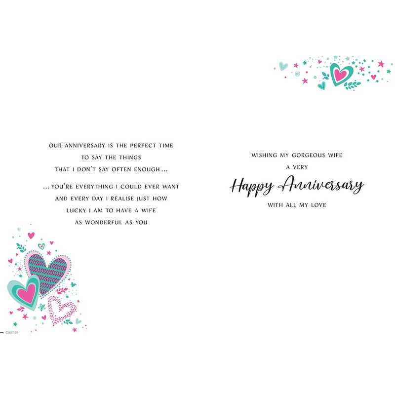 Modern Annivesary Card for Wife - 9 x 6 inches
