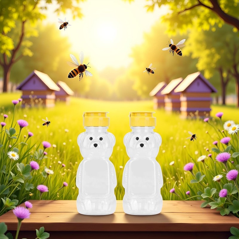 Wwyan 2Pcs Yellow Plastic Bear Honey Bottle Jars,Empty Honey Squeeze