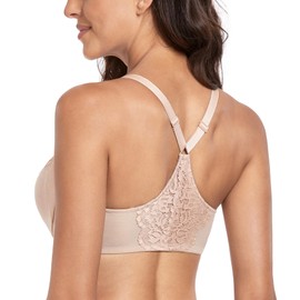 Lemorosy Women's Front Closure Bra Flower Lace T-Back Unpadded Plus Size Everyday Underwire(Beige,40D)
