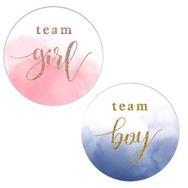 120Pcs Large Watercolor Gender Show Stickers Boy or Girl Stickers for Gender Post Team Pink Team Blue Sticker Baby Shower Games Labels Sticker