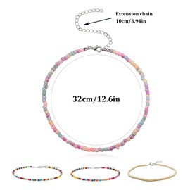 Pack of 4 Colourful Summer Pearl Necklace, Bohemian Necklace Choker with Tiny Beads, Short Beads, Clavicle Necklace for Beach Party, Prom, Party, Festival Accessory for Girls and Women, Glass, No