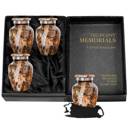 Trupoint Memorials Small Urns for Human Ashes Keepsake, Camouflage and Hunters Decorative Mini Cremation Urn for Adult Men & Women, Set of 4, Brown