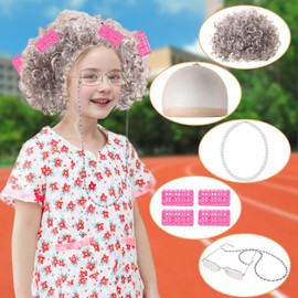 Matreeglam Old Man Old Women Costume Accessories for Kids 100 Days of School, Grandpa Costume Set Old Lady Fancy Dress Outfit for Carnival Party World Book Day (Style 2)