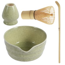 4Pcs Matcha Whisk Set, Japanese Matcha Tea Set,Ceramic Matcha Bowl Matcha Whisk Holder Bamboo Matcha Whisk and Bamboo Scoop Handmade Matcha Ceremony Kit for Traditional Japanese Tea Ceremony (A)