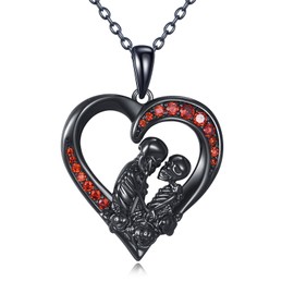 URONE Skeleton Lovers Necklace 925 Sterling Silver Skeleton Pendant Skull Gothic Jewelry Gift for Women Men