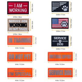 J.CARP 10 Pieces Service Dog Patches Don't Pet in Training Do Not Touch I'm Special Full Embroidered Badge Emblem Patch for Dogs Harness Vest Clothes Orange