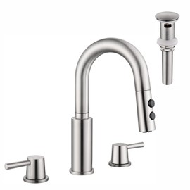PAKING, Bathroom Faucet, 2 Handles Bathroom Sink Faucet, 3 Holes Centerset Sink Faucet, Lavatory Vanity Faucet with Pop Up Drain, Brushed Nickel, PB1054