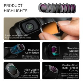 Tilta Pocket 3 Base Filter Kit, 3-pack Magnetic Polarizer/Black Mist 1/4/VND2-32 Filters Compatible with DJI Osmo Pocket 3, CPL, Black Diffusion, Variable ND Filters TF-OP3-B