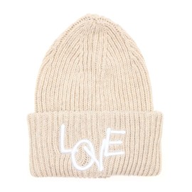 Zwillingsherz Slouch Beanie Hat Made of Wool - High-Quality Knitted Hat with Love Embroidery for Women Girls Boys - Hat - One Size - Warm and Soft for Spring Autumn and Winter, light beige