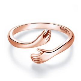 Hug Rings for Women 18K Rose Gold Plated Sterling Silver Adjustable Ring for Mother Daughter Hand Ring
