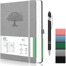 Cuaderno Rayado,A5 Cuaderno con Forro de Tapa Dura,200 Páginas Cuaderno Clásico 21.5 x 15cm,Adecuado para Hombres y Mujeres,Diario de Piel para Escribir, Oficina, Escuela, Negocio(Gris)