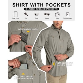 33,000ft Men's UPF 50+ UV Protection Long Sleeve Hiking Shirts Breathable Quick Dry Fishing Shirts for Safari, Outdoor