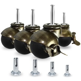 MySit 2 Inch Ball Caster Wheels Brass Vintage Antique Stem Casters for Furniture Legs, Cabinet, Sofa (4Brake4pc)