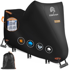 Motorcycle Cover Waterproof Outdoor,600D Heavy Duty Motorcycle Cover,Nano Coating with License Plate Window,4 Reflective Strips,2 Lock-Holes,3 Windproof Buckles,Motorcycle Tarp (M 73" x 33" x 39")