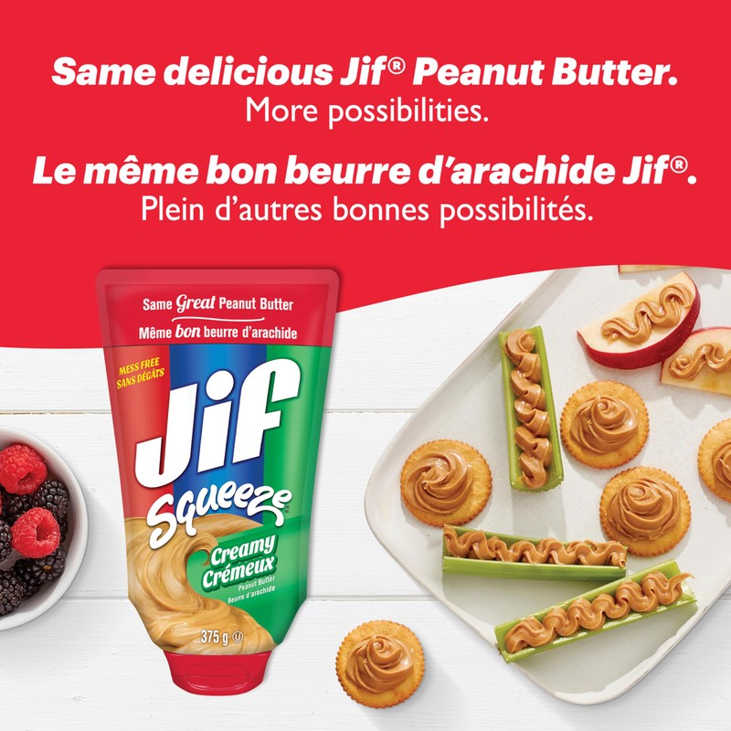 Jif Squeeze Creamy Peanut Butter, Smooth & Creamy Texture, Portable