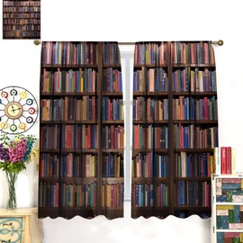 NC Vintage Bookshelf Window Curtain Panels Blackout Curtain Book Drapes for Living Room Exclusive Home Curtains Indoor 42x54in
