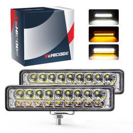 VEHICODE 6 Inch LED Light Bar Slim Pods White with Amber Turn Signal DRL Spot Small Fog Driving Rear Reverse Work Light Mount for Truck Jeep Off-road ATV UTV Golf Cart Car Trailer Exterior (2 Pack)