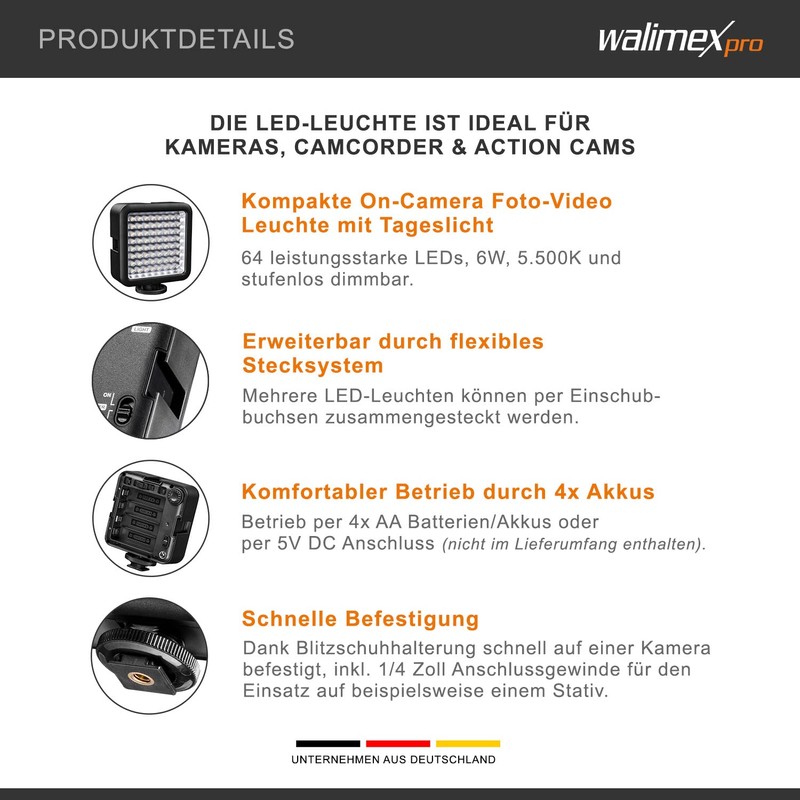 Walimex pro LED Light 64 with Mini Clamp