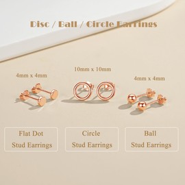 Loutade Stud Earrings 925 Silver, 3 Pairs 925 Sterling Silver Women's Stud Earrings Set, Hypoallergenic Earrings, 925 Silver Stud Earrings for Multiple Ear Holes (Circle, Ball, Disc) Gifts for Men